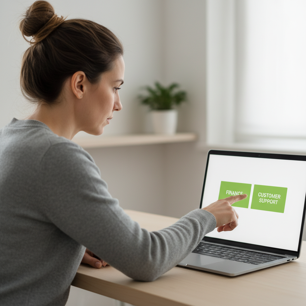 Pequeno empresário olhando dashboard no laptop com os tiles Segurança Financeira e Atendimento ao Cliente destacados