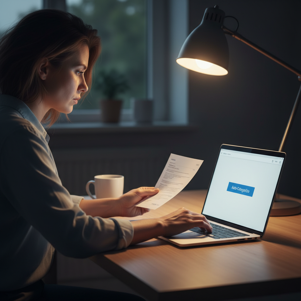 Contador cansado mas focado trabalhando à noite com inteligência artificial