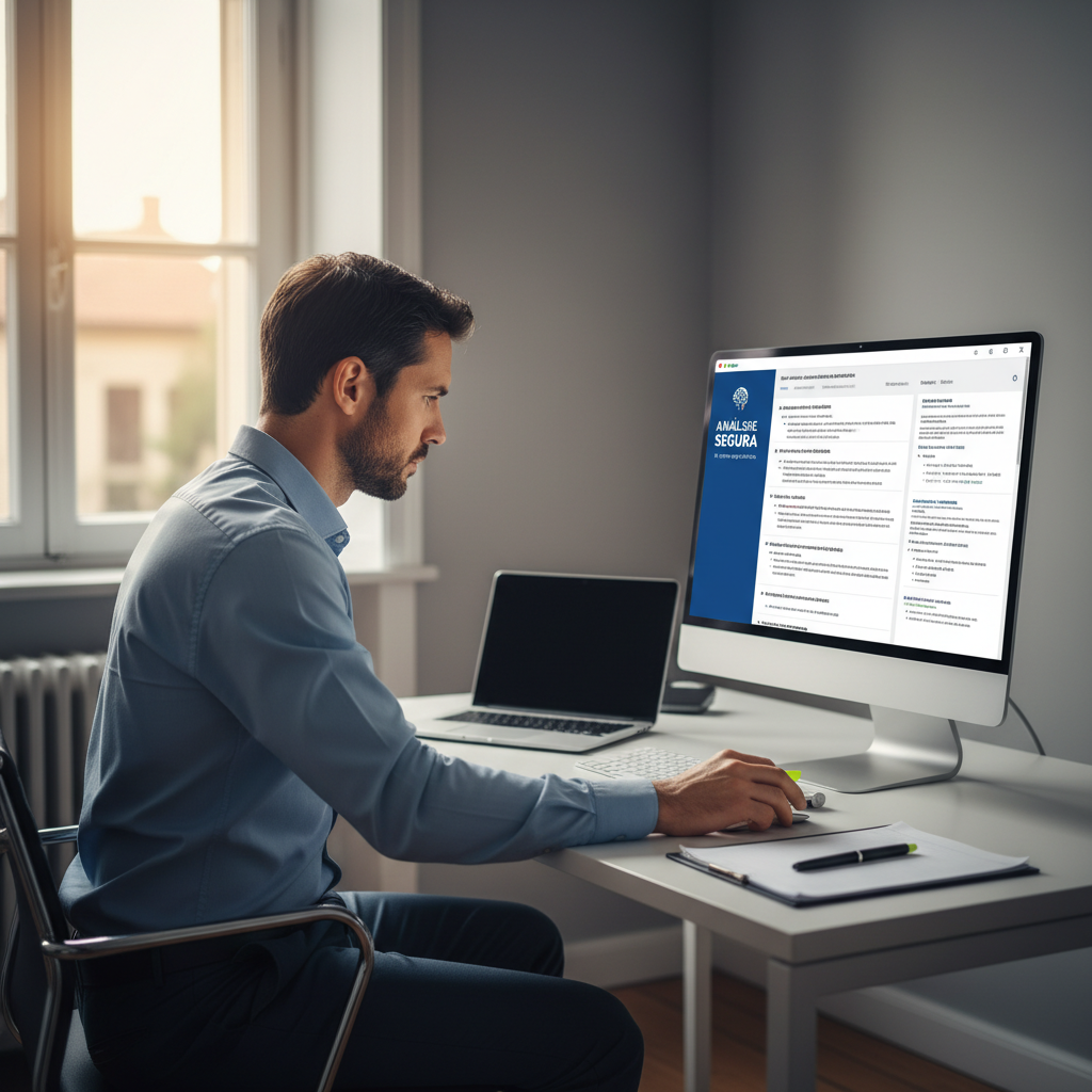 Advogado autônomo revisando resumo de decisões com apoio de IA antes de redigir uma peça